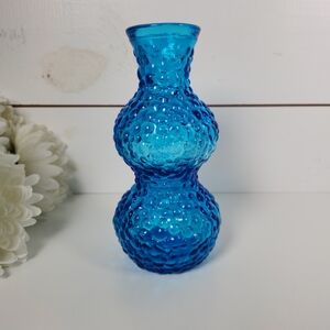 Vintage Rossini Empoli Turquoise Blue Bubble Hour Glass Vase- MCM- 60s- Italy